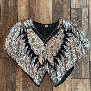 Vintage 1970s Sequins Batwing Blouse Sequin